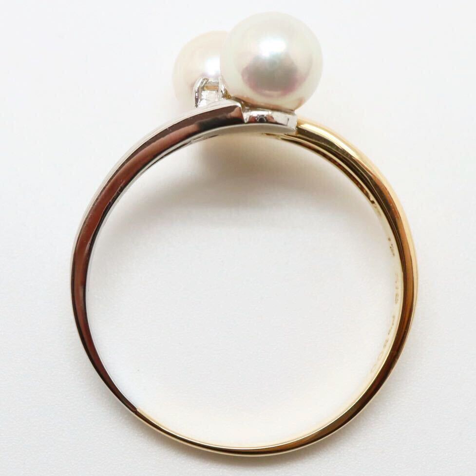 良品!!＊TASAKI(田崎真珠)K18/Pt900アコヤ本真珠/天然ダイヤモンドリング＊m 約2.9g 11.5号 5.0~5.5mm珠 パール pearl ring 指輪 EB5/EB8_画像6