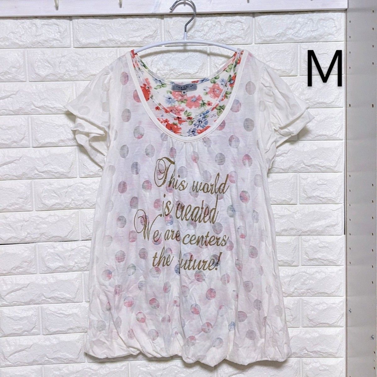 花柄重ね着風 半袖Tシャツ トップス Mサイズ レディース 子供服 こども服 カットソー k001