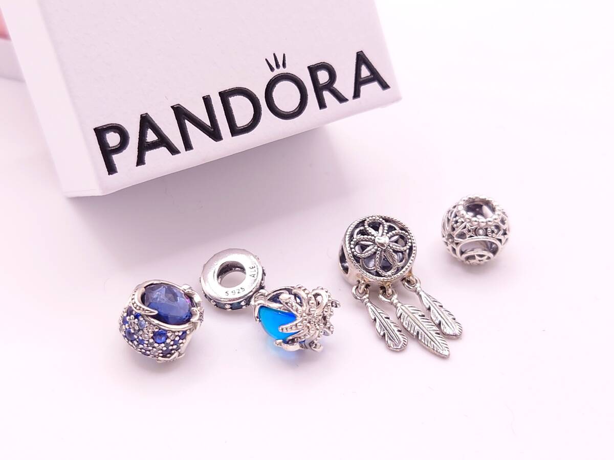 【S925有り】 PANDORA パンドラ チャーム 4個セット FOLLOW YOUR DEARMS 青 シルバー製_画像1