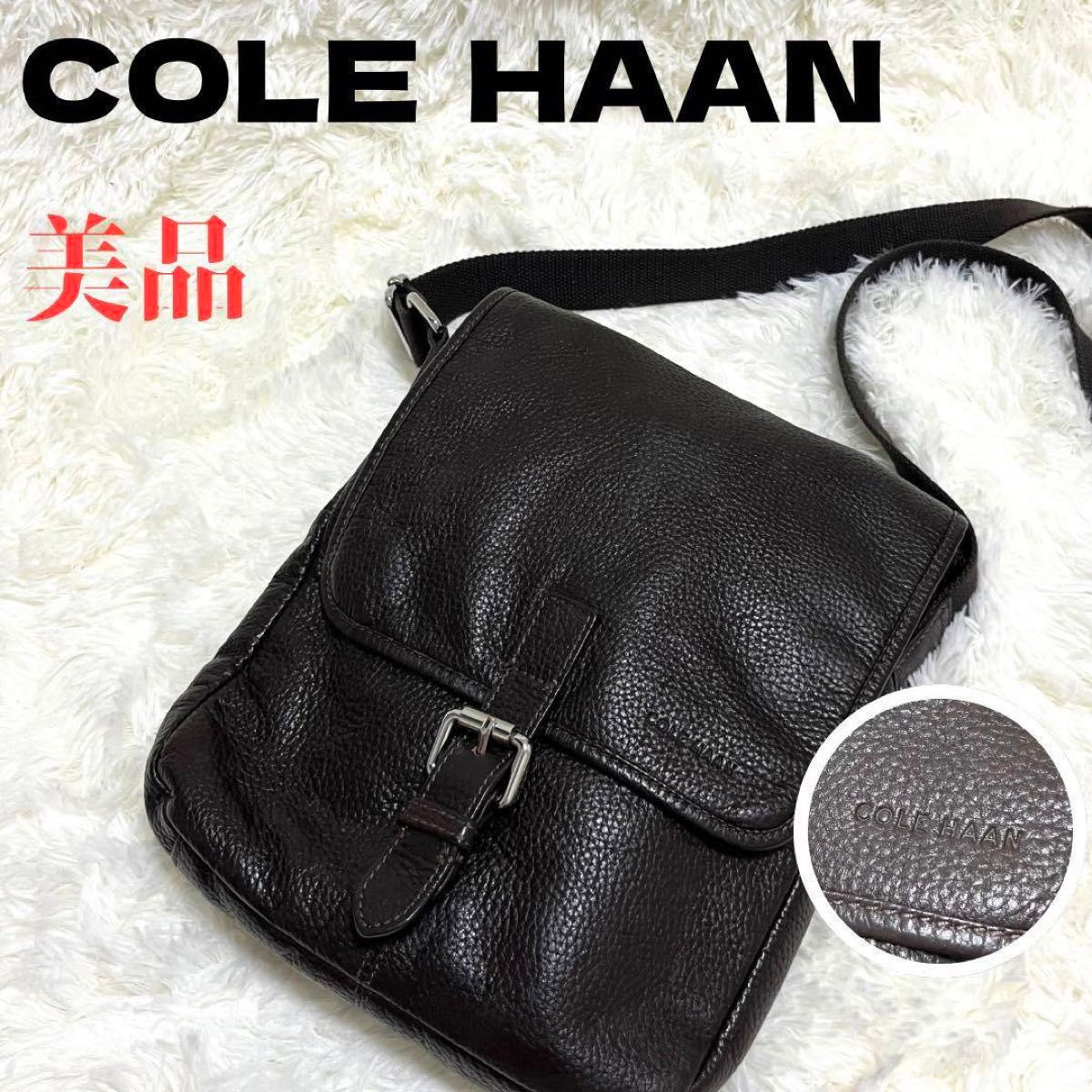 美品!！COLE HAAN コールハーン ショルダーバッグ メッセンジャーバッグ ダークブラウン シボ革 ベルト B5 