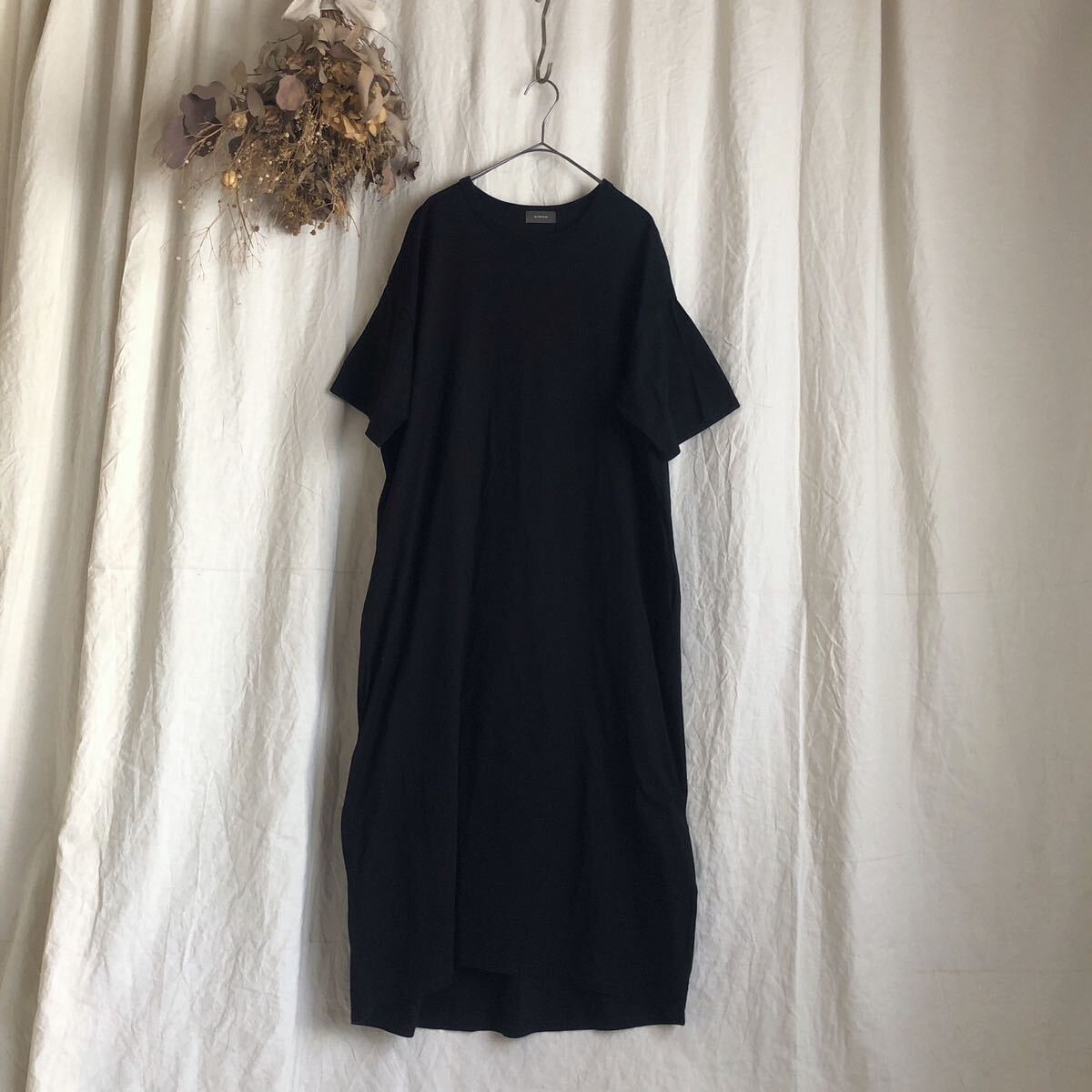 WIRROW Wide T-shirt dress ワイド Tシャツ ロング ワンピース 黒 ウィロー _画像1