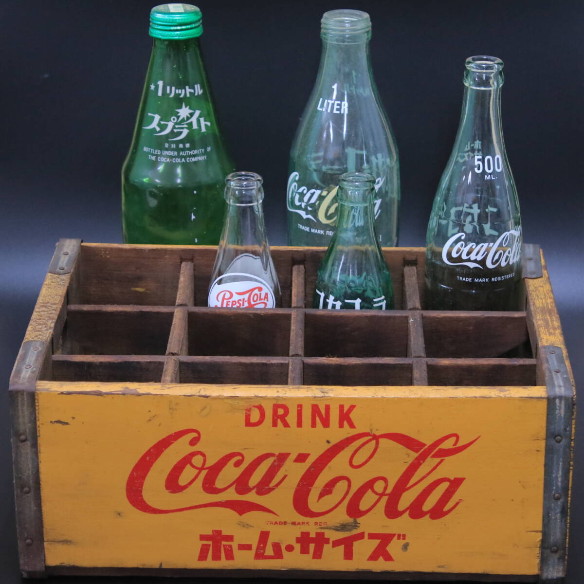 a//A7583[ Showa Retro ] Coca Cola Coca * Cola Home размер бутылка кейс ( дерево коробка ) стеклянная бутылка пустой бутылка совместно 5шт.@ подлинная вещь 