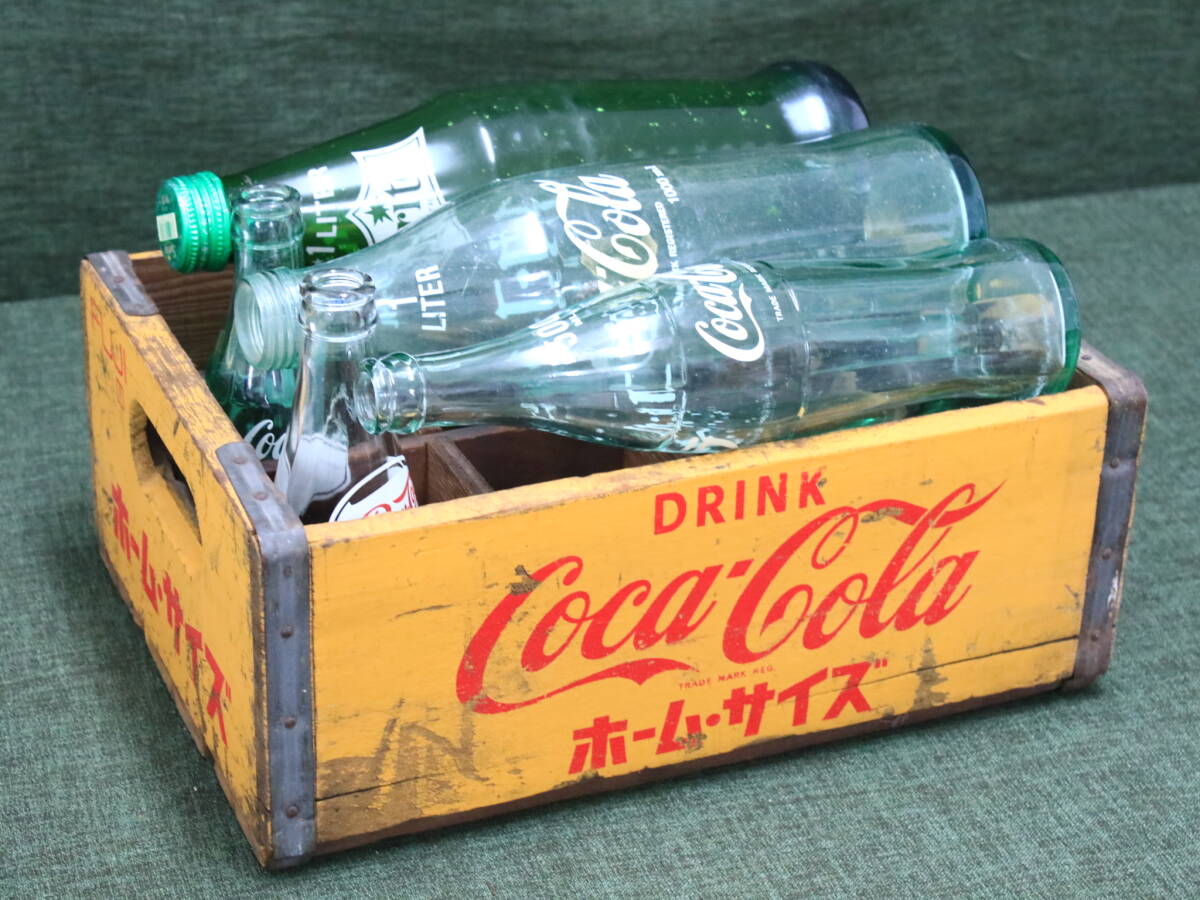 あ//A7583【昭和レトロ】 Coca Cola コカ・コーラ　ホームサイズ　ボトルケース(木箱)　ガラス瓶　空き瓶 まとめて5本　当時物_画像9