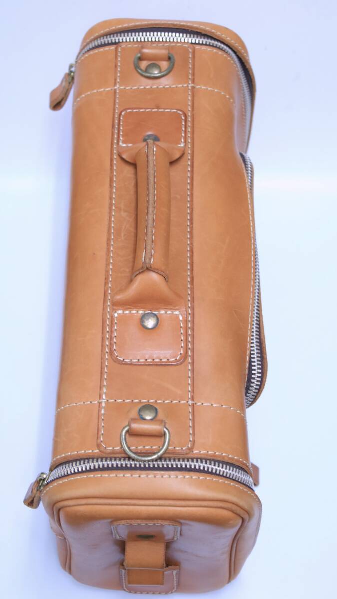 a//A7539 HERZ hell tsu three layer structure box type Boston bag M size Camel shoulder with strap .