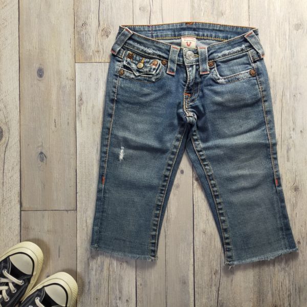 USA製☆TRUE RELIGION トゥルーレリジョン☆JOEY クラッシュ加工 カットオフ レディース デニム W24 S1654_画像2