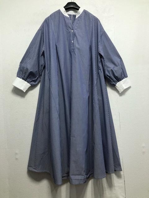 新品☆5L♪紺系ストライプ柄♪パフ袖フェミニン♪ロングシャツワンピ☆b690_画像2