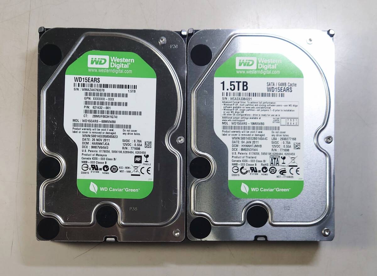 KN4844 【中古品】Western Digital WD15EARS HDD 1.5TB 2個セット _画像1