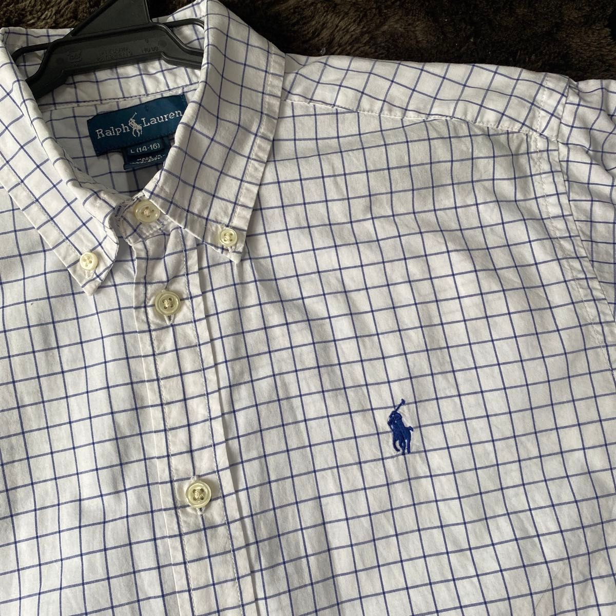 Ralph Lauren コットン ボタンダウンシャツ　青チェック 半袖シャツ