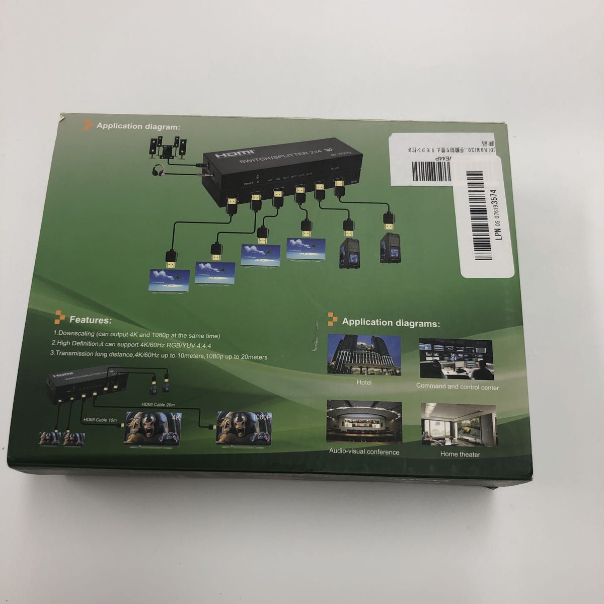 【未使用品】HDMI ２×4スイッチスプリッター 4K 60Hz リモコン付