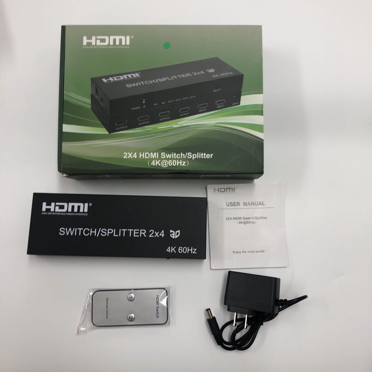 【未使用品】HDMI ２×4スイッチスプリッター 4K 60Hz リモコン付