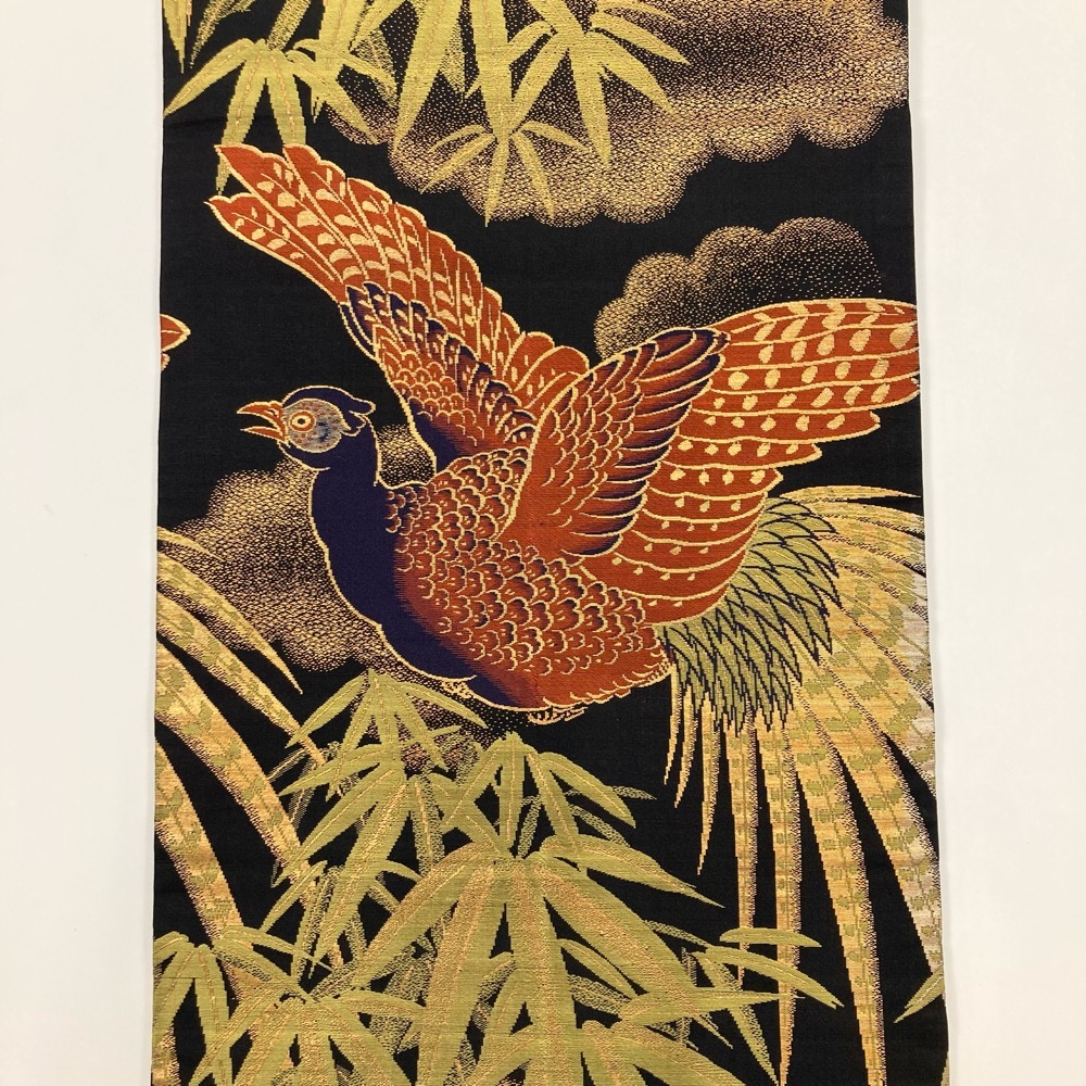  maru obi античный золотой нить птица животное .. бамбук черный Gold многоцветный obi длина 390cm obi ширина 33cm y204-2639040[Y товар ] японский костюм кимоно 13
