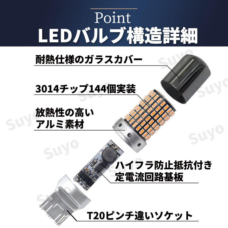 T20 LED ステルス ウィンカー バルブ ピンチ部違い アンバー 2個セット キャンセラー ハイフラ防止抵抗 内蔵 オレンジ ウェッジ_画像5