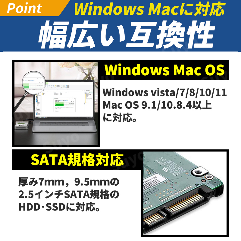 2.5インチ 外付け HDD SSD ケース クリア USB3.0 ハードディスク SATA 5Gbps 2個 2TB ポータブル ドライブ 電源不要 高速 電源不要 透明_画像4