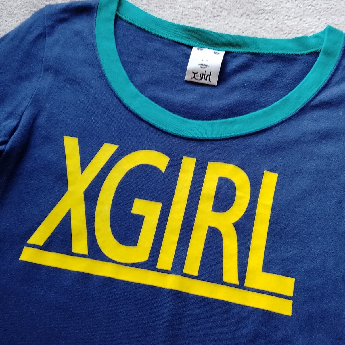  X-girl (X-GIRL)_ navy ( navy blue )_ green ( green )_ Logo _1 size _90 period _ old clothes _80 period _ Showa Retro _ T-shirt 