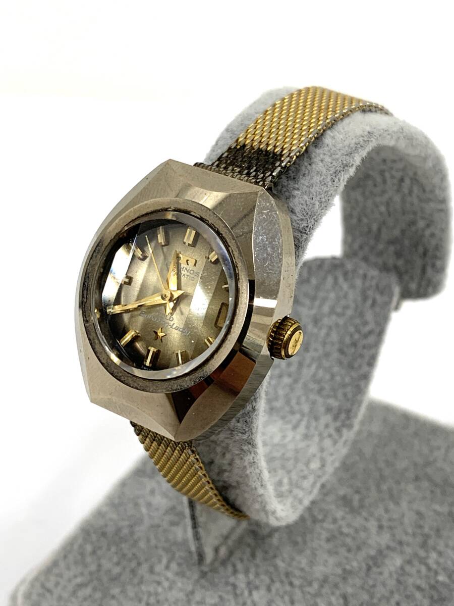 (HE884) TECHNOS テクノス GOLD Borazon Lady ゴールドボラゾンレディー ゴールドカラー AT 自動巻 腕時計 稼働品の画像1