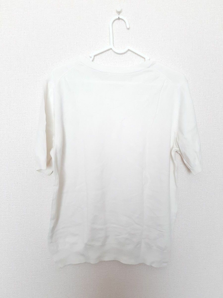 GU サマーニット　サマーセーター　 半袖 白 カットソー クルーネック ホワイト オフホワイト 半袖Tシャツ