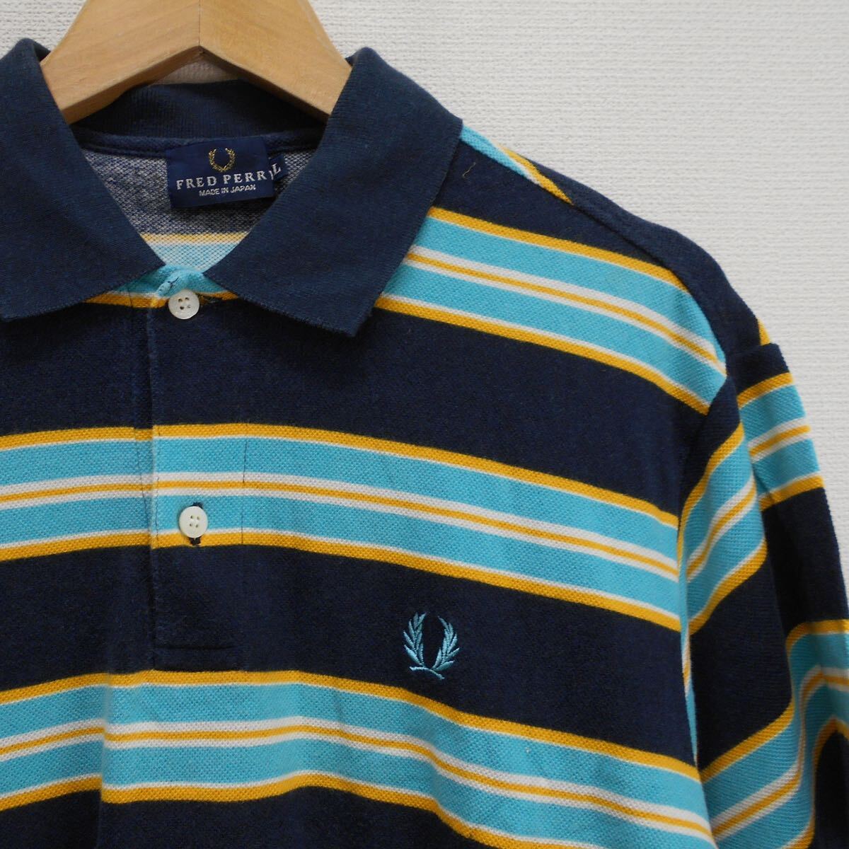 FRED PERRY フレットペリー 半袖ポロシャツ ボーダー ワンポイント コットン L 10116533