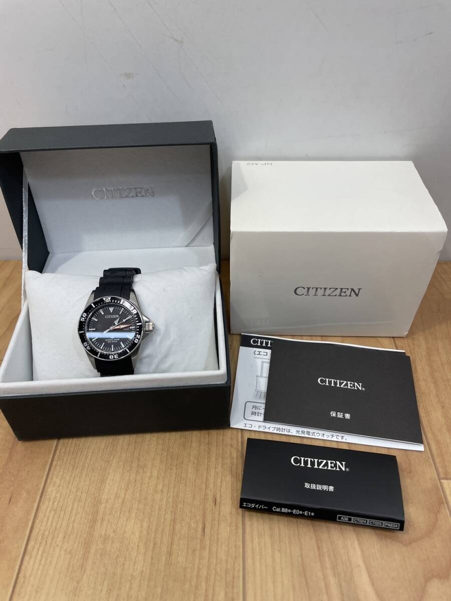 送料無料S85205 CITIZEN シチズン エコドライブ デイト ソーラー電波 腕時計 ブラック文字盤 E068-S081513 美品 良品_画像1