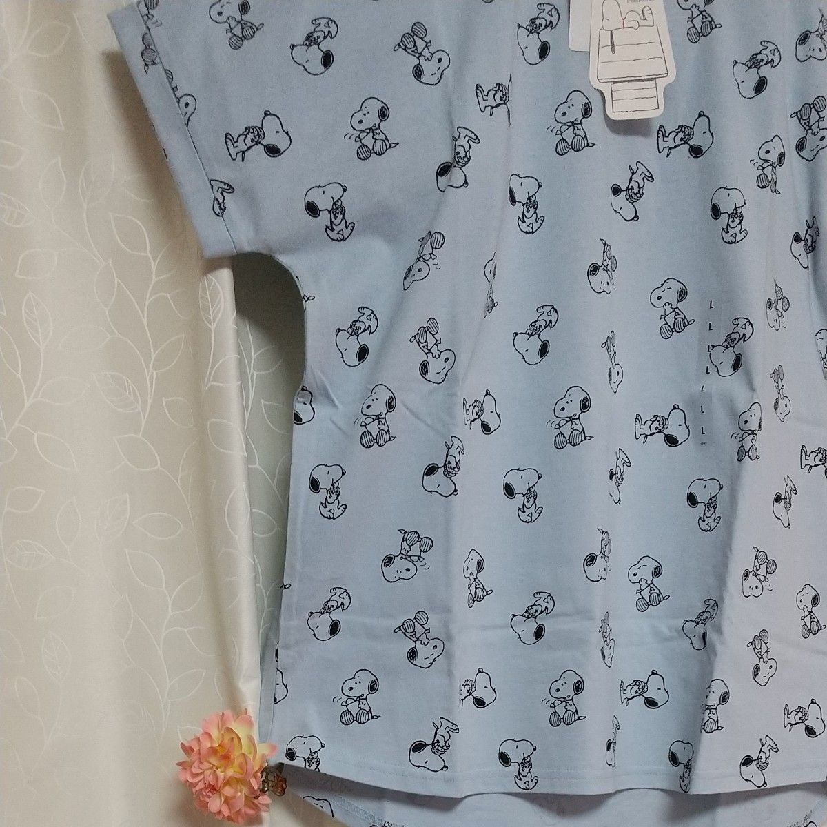 【PEANUTS】スヌーピーTシャツ カットソー Aライン サックス 水色 ブルー系