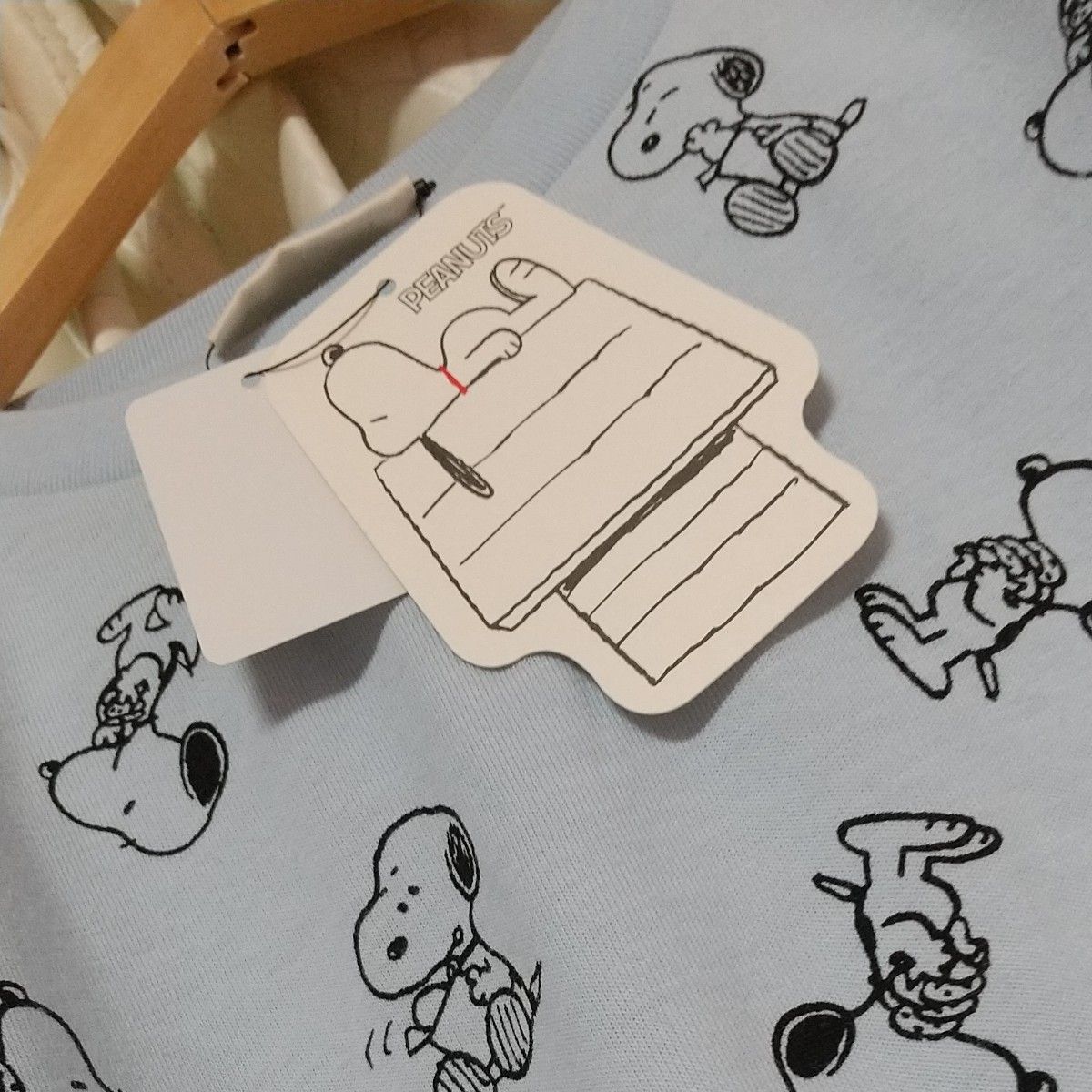 【PEANUTS】スヌーピーTシャツ カットソー Aライン サックス 水色 ブルー系