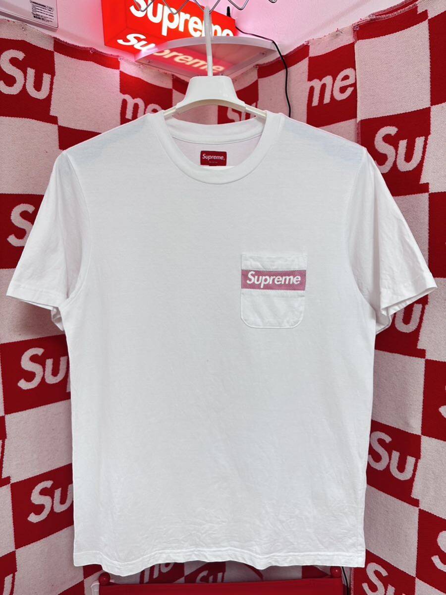 ☆名作☆超激レア☆Supreme Mesh Stripe Pocket Tee WHITE シュプリーム box logo メッシュ ストライプ ポケット ボックスロゴ Tシャツの画像2