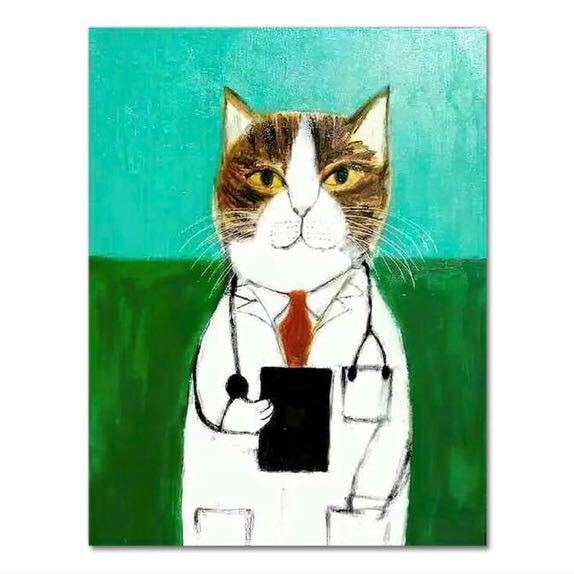 ドクター猫　医者　看護師　レトロ　ねこ　アートポスター　リビング　玄関　トイレ　病院　子ども部屋　ディスプレイ　プレゼント　_画像1