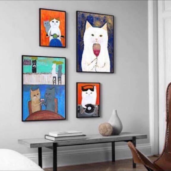 猫　レトロ　ねこ　アートポスター　リビング　玄関　トイレ　子ども部屋　キッチン　寝室　ディスプレイ　プレゼント　美容室