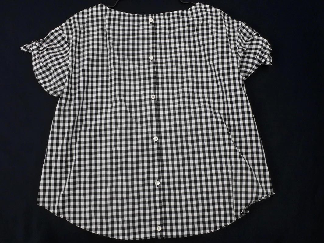 UNTITLED Untitled silver chewing gum check boat neck ribbon blouse shirt size2/ white x black #* * eeb0 lady's 