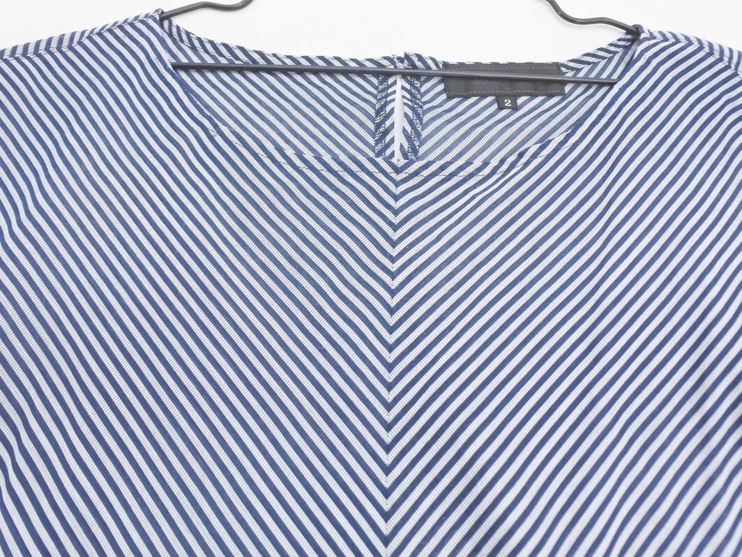  cat pohs OK Untitled stripe ribbon blouse shirt size2/ navy blue x white #* * eeb0 lady's 