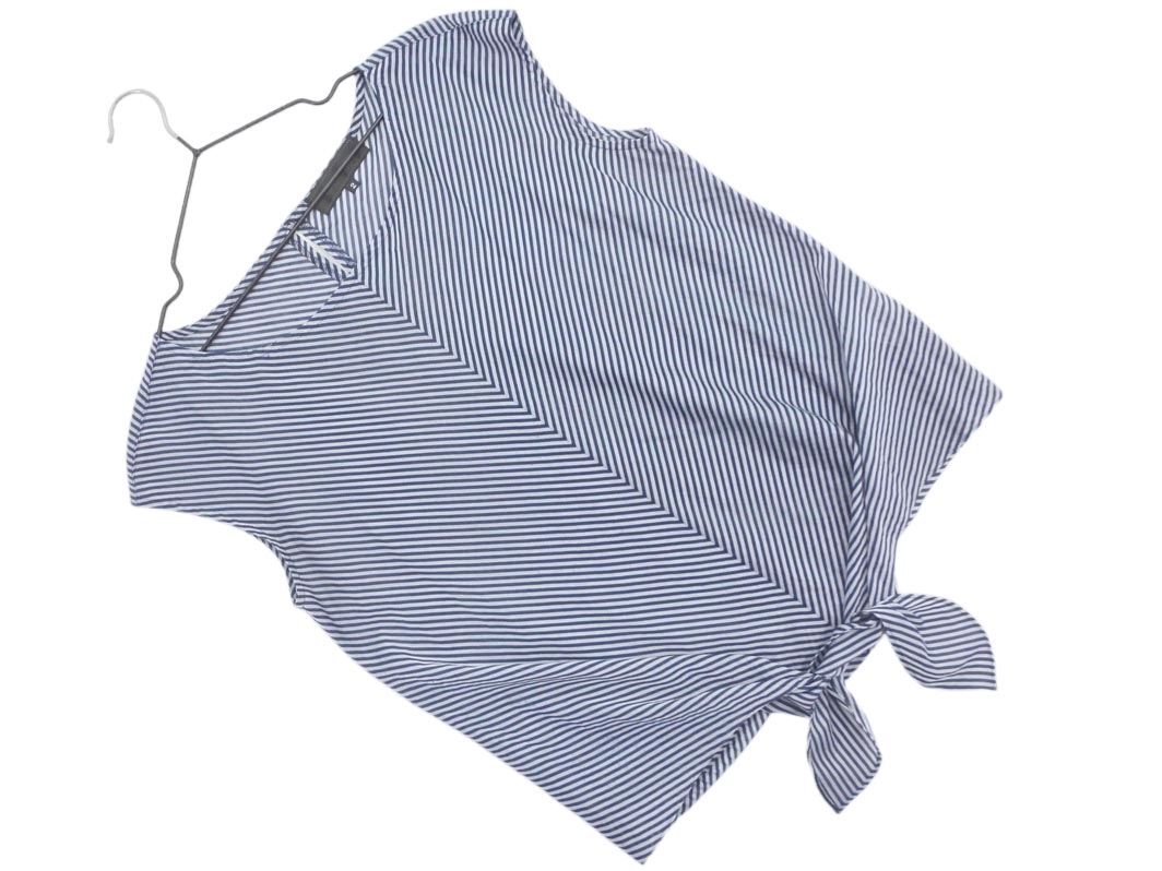  cat pohs OK Untitled stripe ribbon blouse shirt size2/ navy blue x white #* * eeb0 lady's 