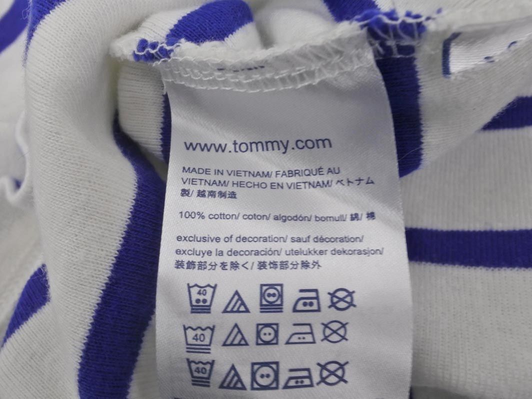 ネコポスOK TOMMY HILFIGER トミーヒルフィガー ロゴ ボーダー カットソー sizeXL/白ｘ青 ■◆ ☆ eeb3 レディース_画像5