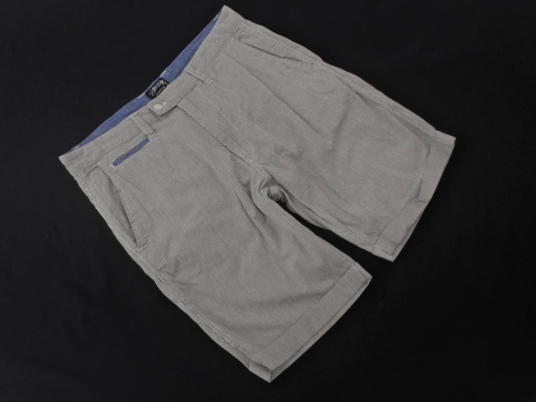 STUSSY ステューシー リネン混 ストライプ ハーフ パンツ size32/白ｘ紺 ■◆ ☆ eeb4 メンズ_画像1