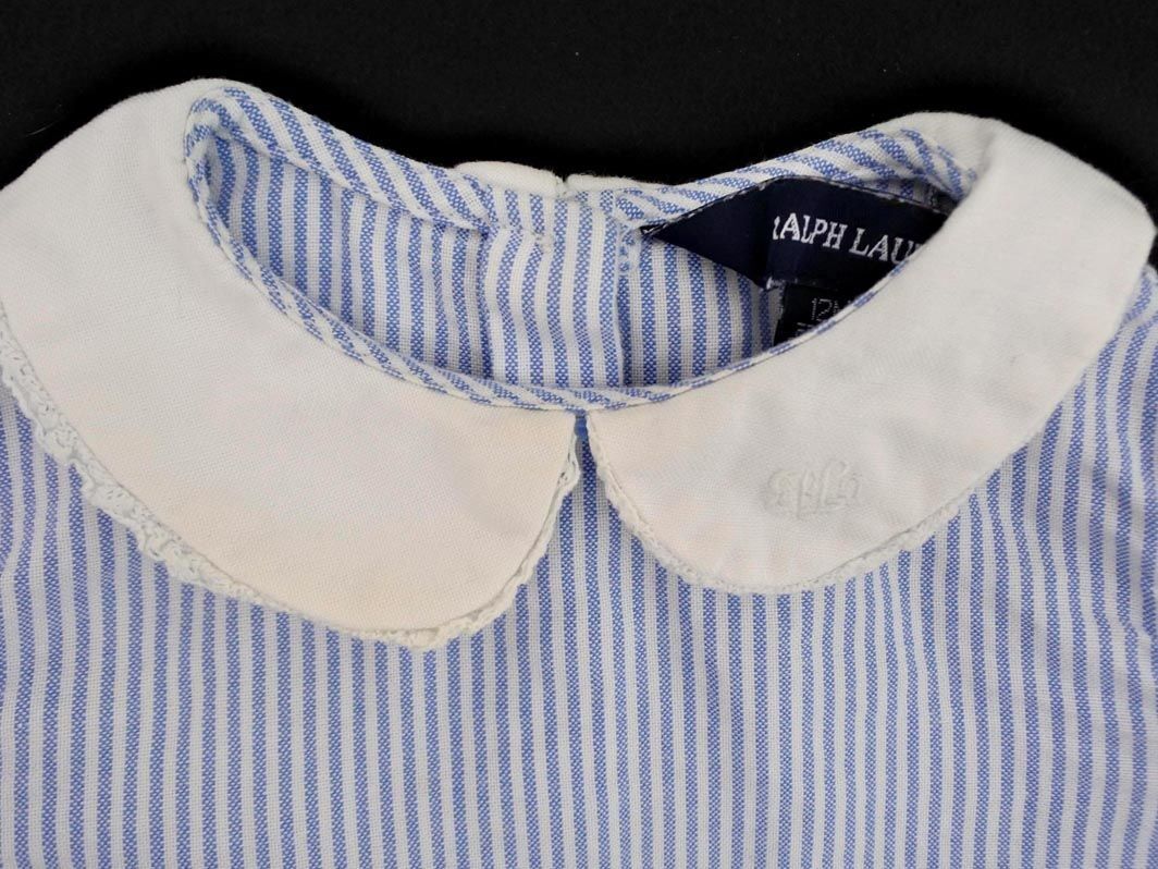  cat pohs OK Ralph Lauren Ralph Lauren circle collar stripe blouse shirt 80cm white x light blue #* * eeb4 child clothes 