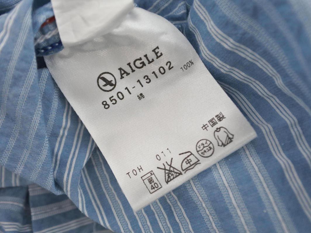 ネコポスOK AIGLE エーグル ボーダー シャツ sizeS/白ｘ青 ■◆ ☆ eeb4 メンズ_画像6