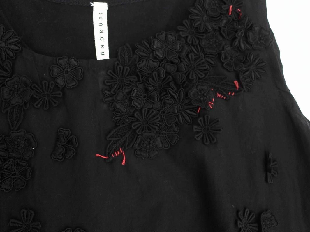  Sunao Kuwahara flower race no sleeve blouse shirt sizeM/ black #* * eeb6 lady's 