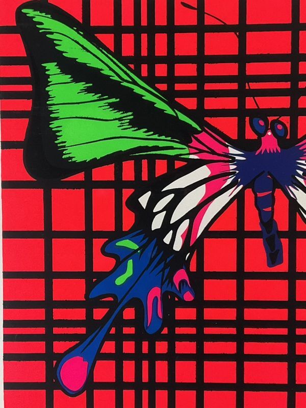 真作■シルクスクリーン■篠原有司男■「GREEN BUTTERFLY 」■希少・大型■額付絵画　2ｃ_画像6