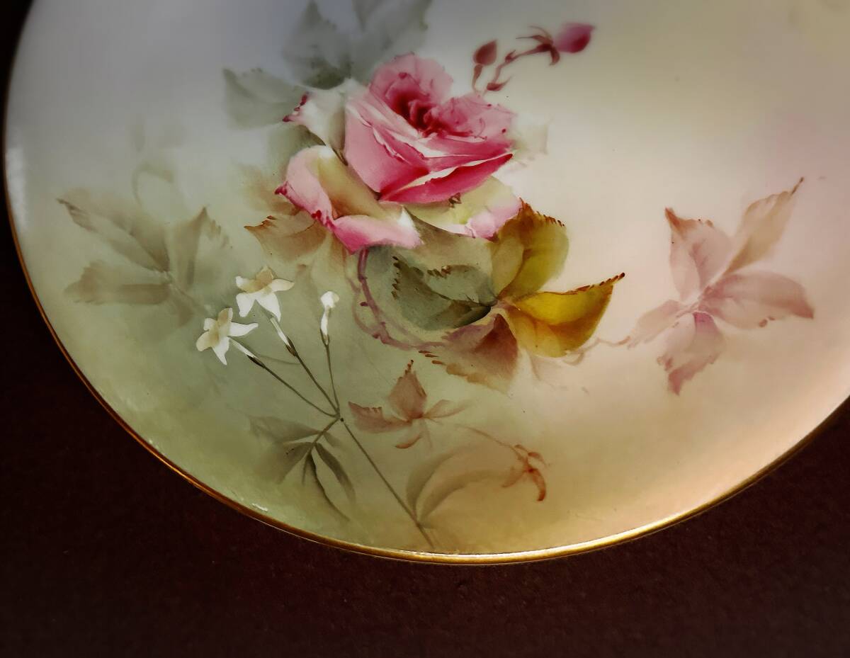 A прекрасный красота Royal Worcester роза . десерт * plate античный рука краска роза . золотая краска 1905 год примерно сборный 
