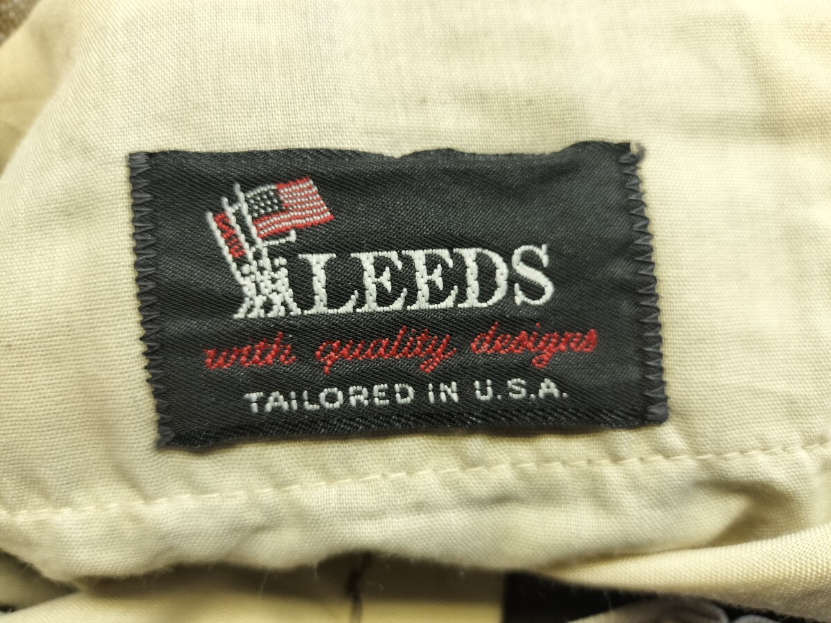 US 古着 輸入品 スラックス トラウザー パンツ 80年代　LEEDS　ストレッチ素材 裾 シングル 茶系　焦茶　表記 228_画像9