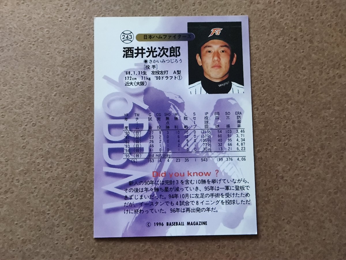 BBM'96 酒井光次郎 日本ハムファイターズ_画像2