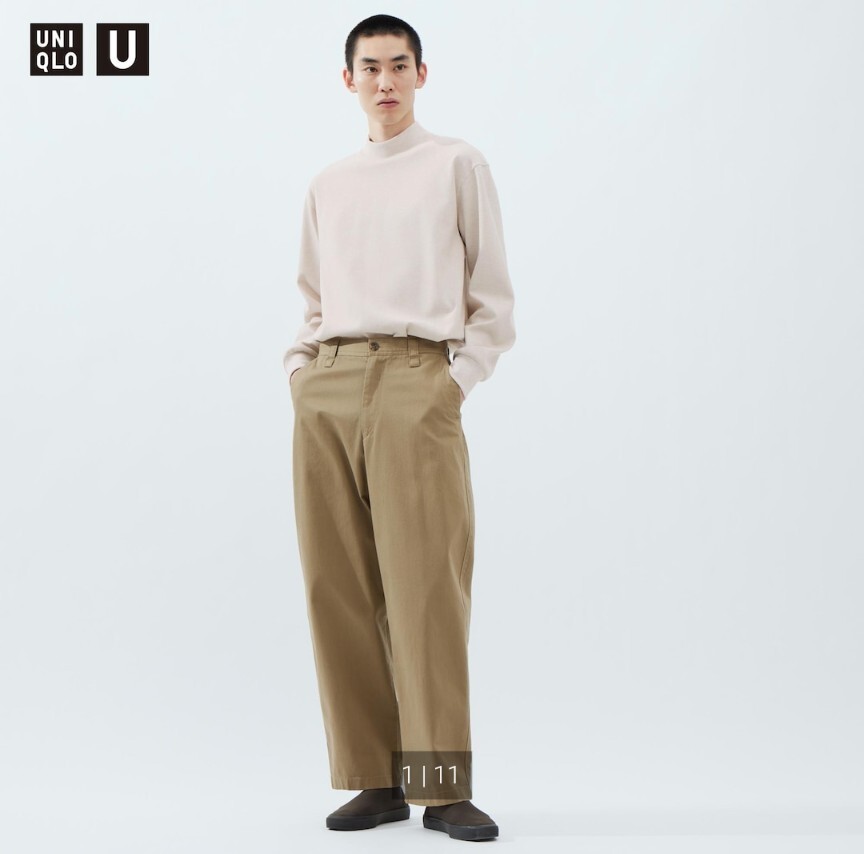 UNIQLO U ユニクロU ワイドフィットチノ メンズ 82cm 34.BROWN ブラウン 股下補正済68cm 23FWモデル 完売品 チノパンツ ワイドパンツ