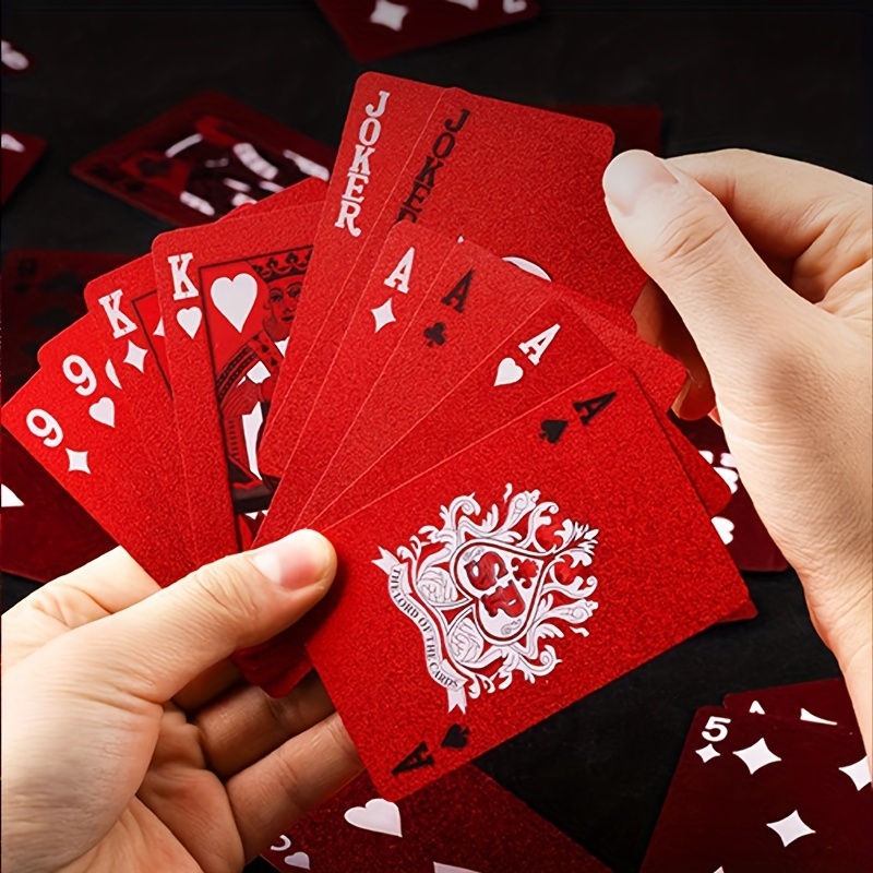 トランプ プラスチック レッド 赤 高級感 シンプル カードゲーム おしゃれ パーティー トランプカード プレゼント ポーカー t622_画像1