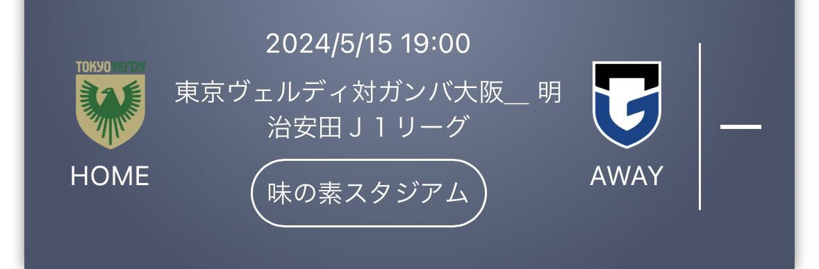 5/15東京ヴェルディ対ガンバ大阪　バックBホーム　2枚　味の素スタジアム 