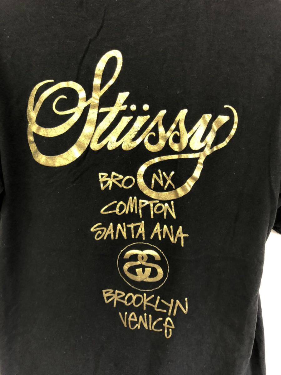 STUSSY WORLD TOUR 半袖 Tシャツ S ブラック ステューシー 金プリント ストリート スケート アメリカ 都市 の画像4