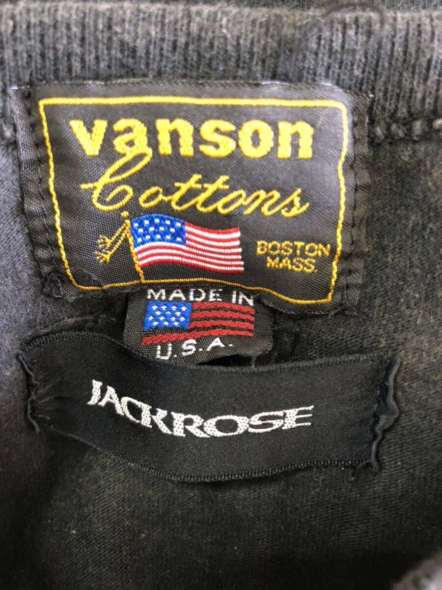 vanson jackrose 半袖Tシャツ ブラック ポケットTシャツ　バックプリント　バンソン　ジャックローズ　フェード made in USA_画像9