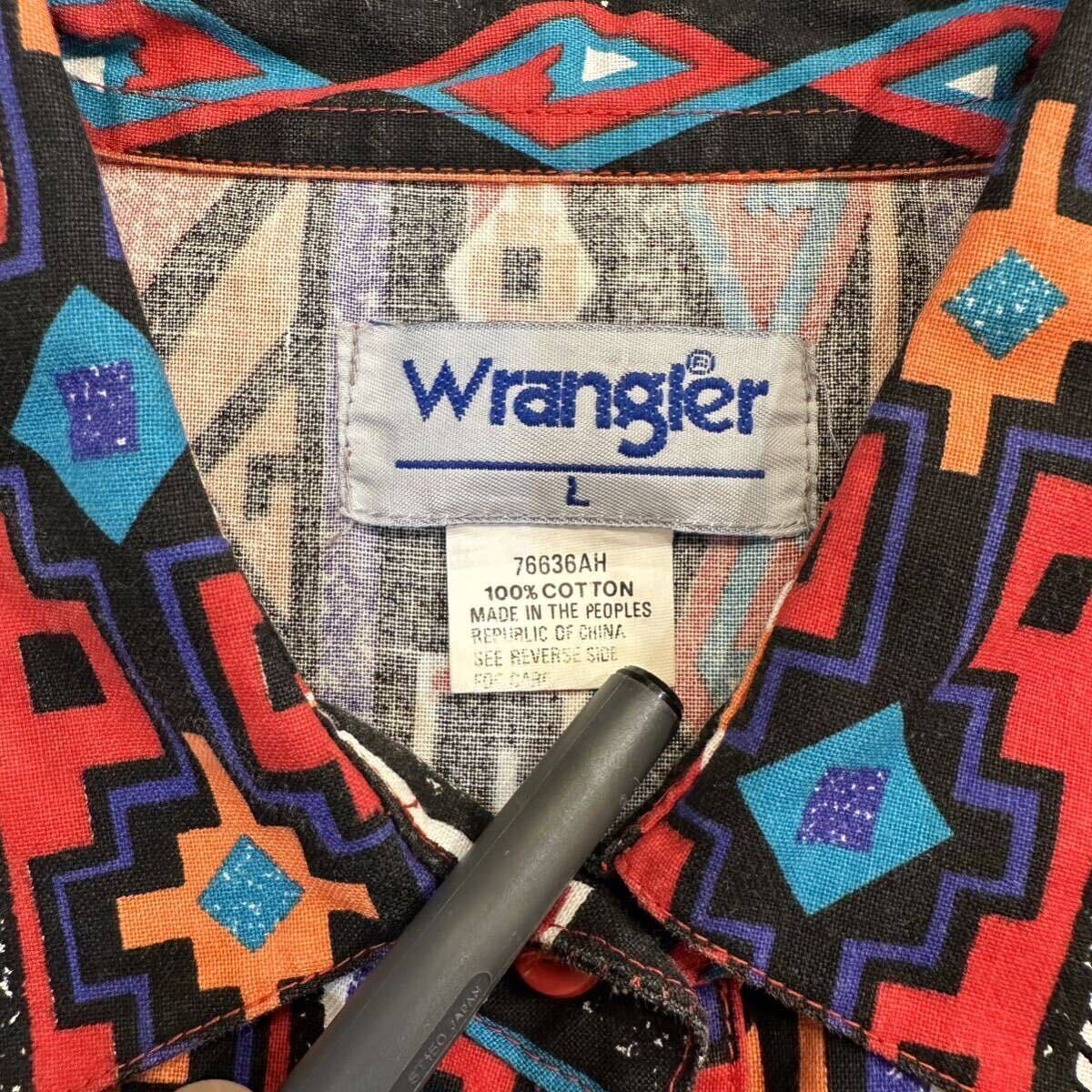 Wrangler Native S/S Shirt ラングラー ネイティブ 半袖 シャツ 総柄 W's L ウィメンズ レディース オールド ビンテージ OLD_画像3