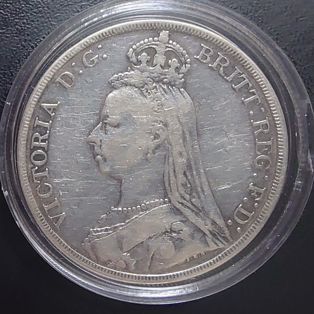1887年 イギリスクラウン銀貨  ビクトリアジュビリーヘッド聖ジョージの竜退治