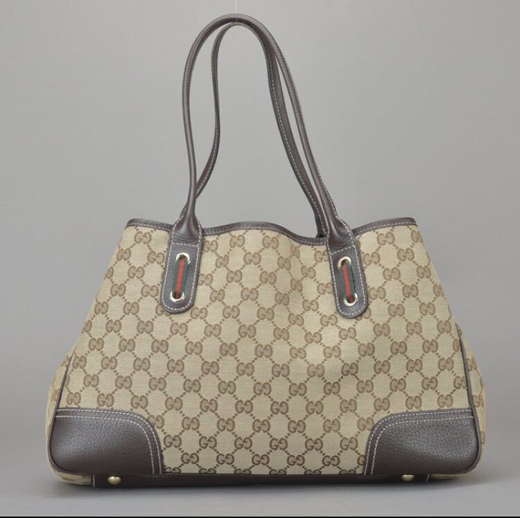 極美品 GUCCI グッチ プリンシー トートバッグ GGキャンバス レザー ベージュ ブラウン リボン ショルダー 肩掛け 鞄 _画像3