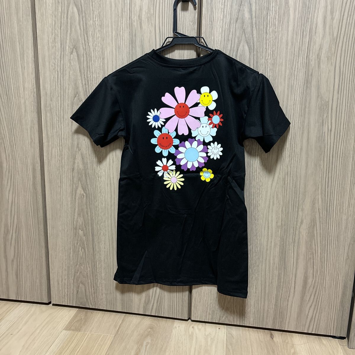 匿名配送[TATABEAR] ワンピース 女の子 カジュアル Tシャツ　130 黒 ブラック ロゴ 半袖