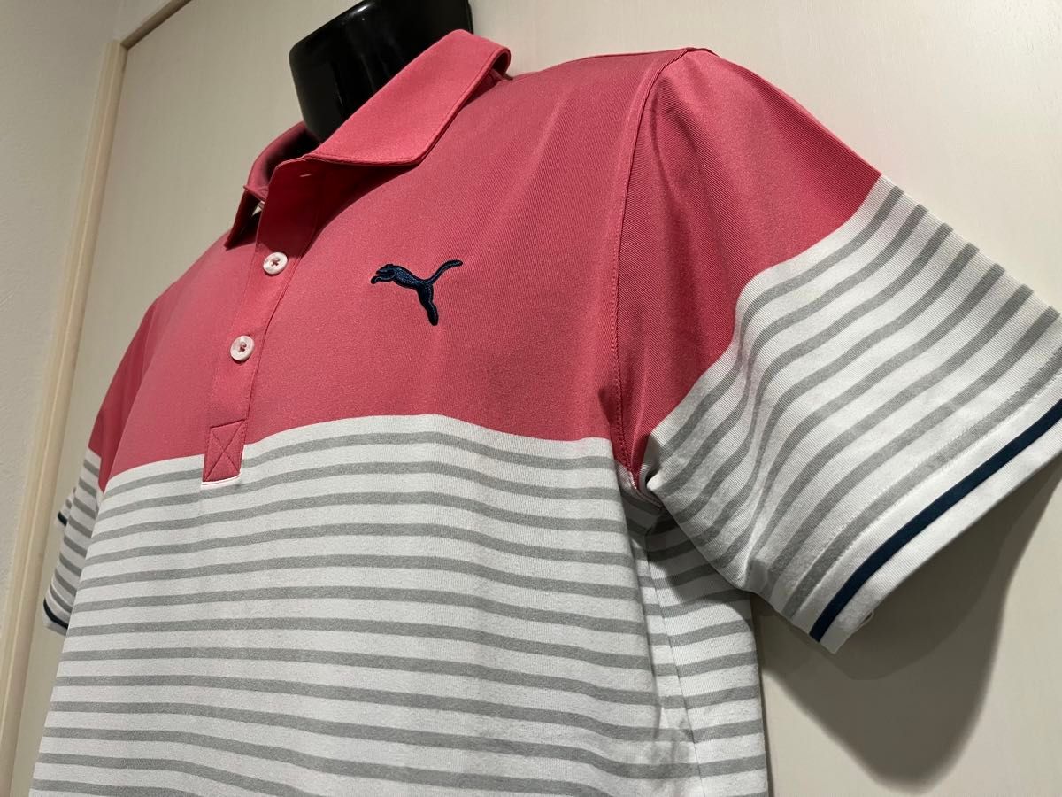 【美品】◆PUMAプーマゴルフ◆半袖ポロシャツ◆Mサイズ◆ピンク×ホワイト×ネイビー◆サラサラ