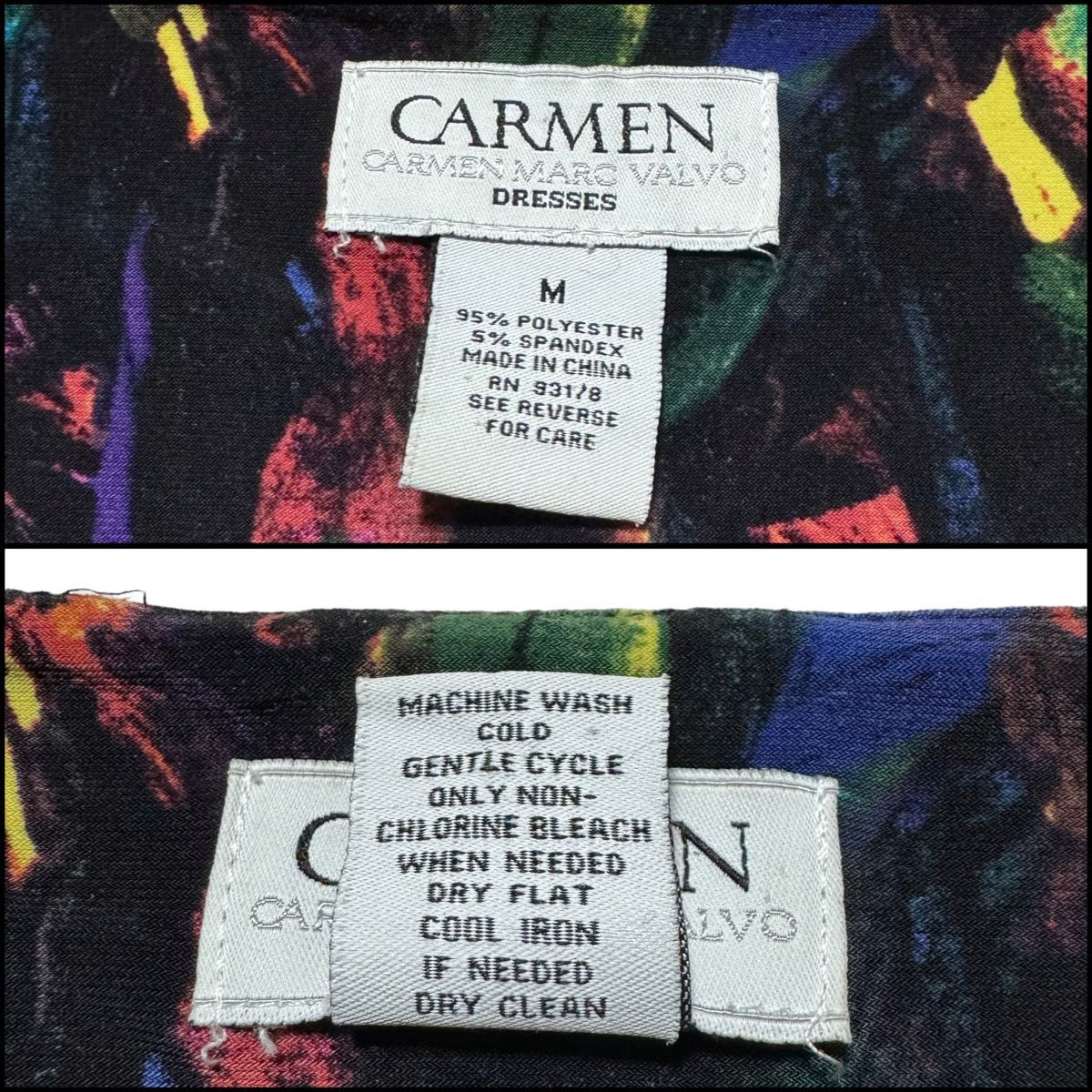 CARMEN MARC VALVO カルメンマークバルボ 7分袖 ミディワンピース レディース サイズM カラフルフェザープリント